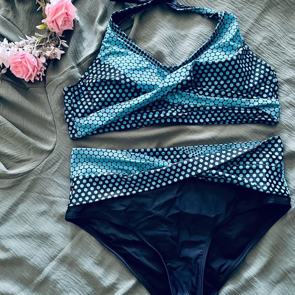 Blue Polka Dot Women's Swimwear Set